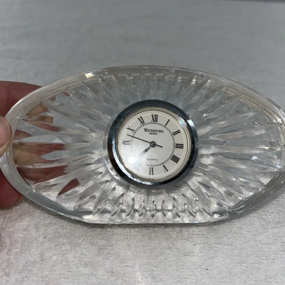 Waterford Crystal Small Oval Sunburst Desk Clock with Quartz Movement 4.75